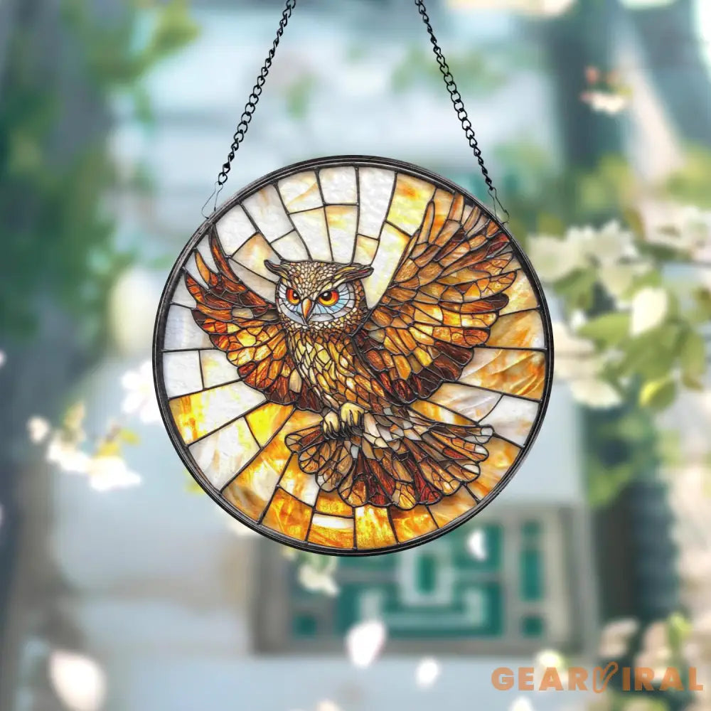 Owl Stained Glass Suncatcher Bird Window Hanging Decor Light Catcher for Home or Cabin Unique Gift for Owl Lovers and