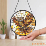 Owl Stained Glass Suncatcher Bird Window Hanging Decor Light Catcher for Home or Cabin Unique Gift for Owl Lovers and