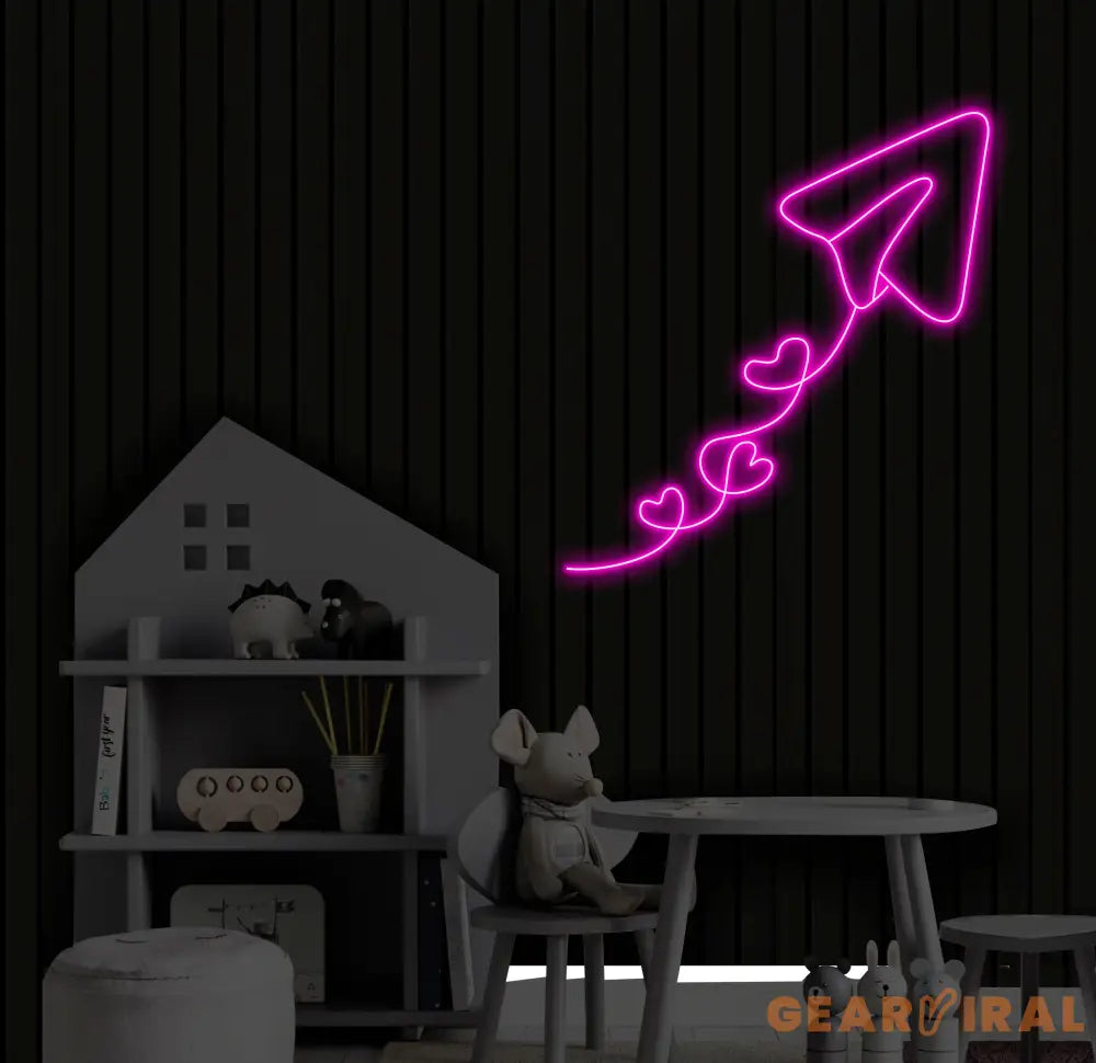 Paper Plane With Heart Neon Sign Paper Plane Led Sign Custom Neon Sign Gift For Kid Bedroom Decor Gift For Her Paper