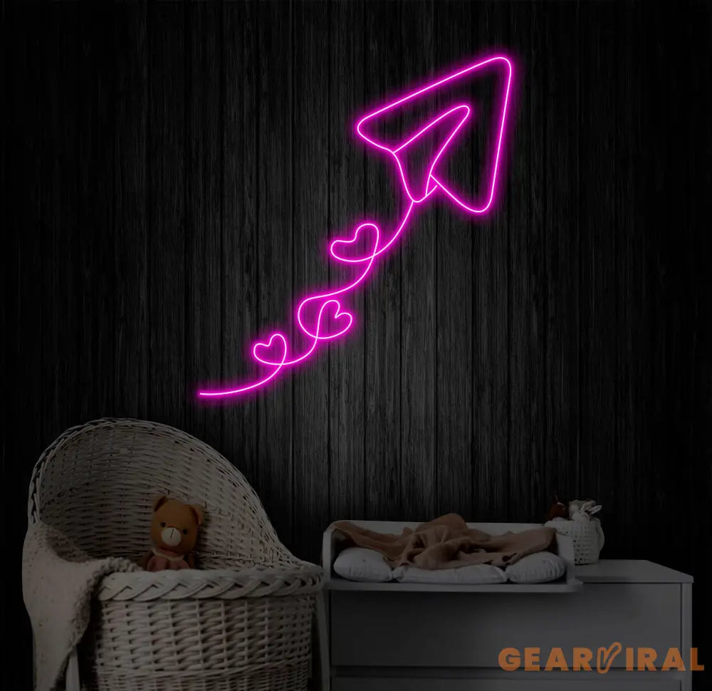 Paper Plane With Heart Neon Sign Paper Plane Led Sign Custom Neon Sign Gift For Kid Bedroom Decor Gift For Her Paper