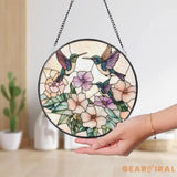 Pastel Hummingbirds and Flowers Stained Glass Suncatcher Soft Floral Window Hanging Romantic Garden Decor Gift for Bird