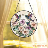 Pastel Hummingbirds and Flowers Stained Glass Suncatcher Soft Floral Window Hanging Romantic Garden Decor Gift for Bird