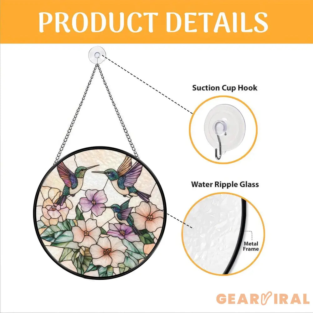 Pastel Hummingbirds and Flowers Stained Glass Suncatcher Soft Floral Window Hanging Romantic Garden Decor Gift for Bird