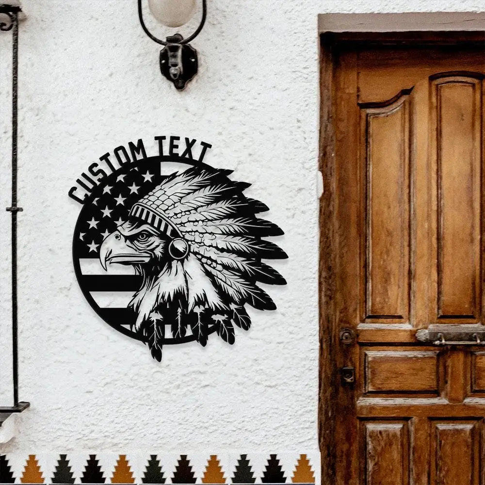 Patriotic Native Eagle Metal House Metal Sign,Veteran Metal Sign Housewarming Outdoor Door Decor Patriotic Wall