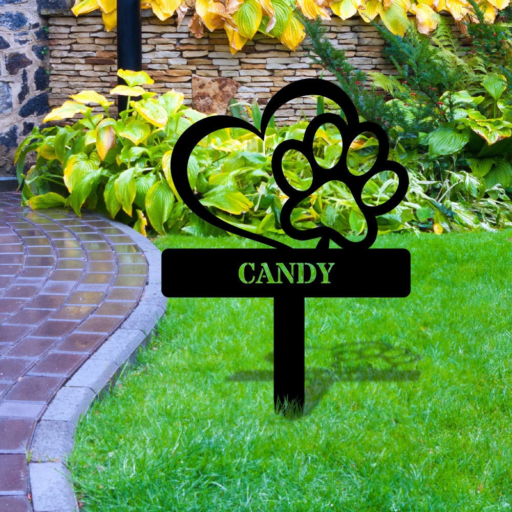 Paw Memorial Metal Yard Sign - Personalized Memorial Garden Stake - Dog Grave Marker,  Remembrance Dog Lover Stake
