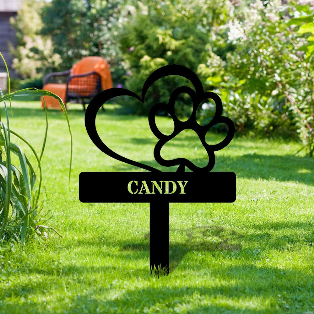 Paw Memorial Metal Yard Sign - Personalized Memorial Garden Stake - Dog Grave Marker,  Remembrance Dog Lover Stake