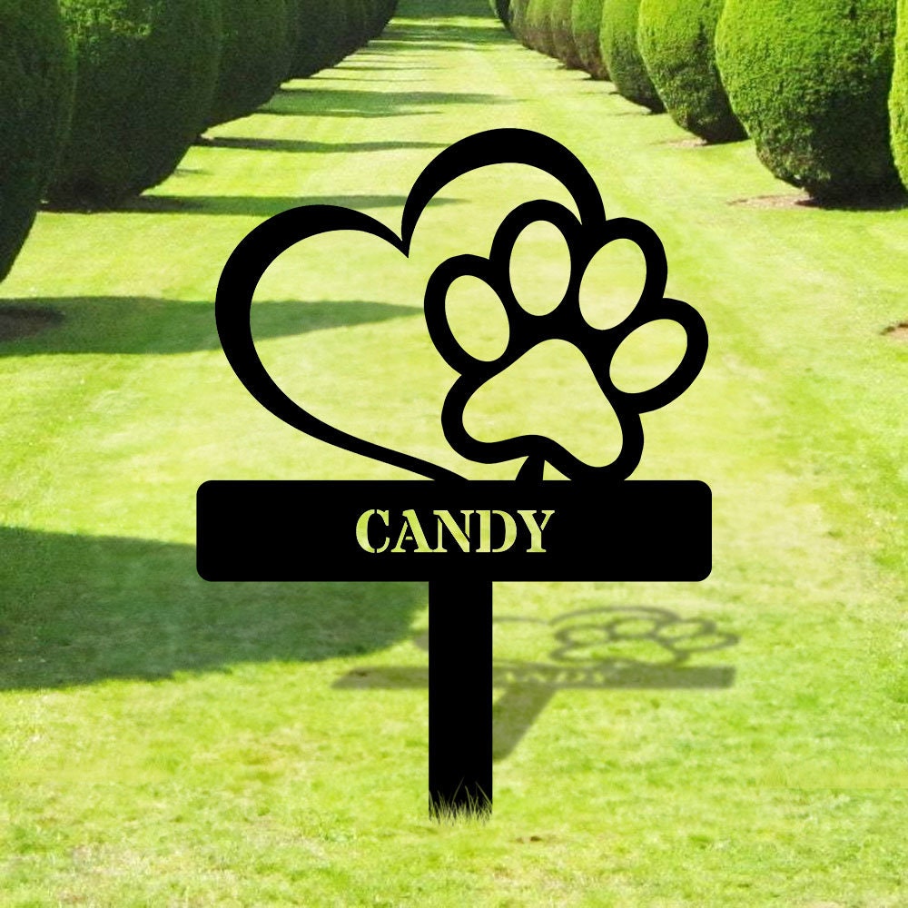 Paw Memorial Metal Yard Sign - Personalized Memorial Garden Stake - Dog Grave Marker,  Remembrance Dog Lover Stake