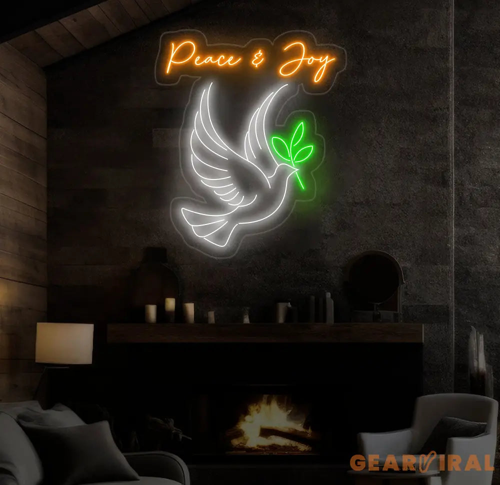 Peace And Joy Neon Sign Dove Led Sign Dove Bird Neon Light Peace & Joy Dove Led Light Quote Room Wall Art Dove Bird