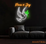 Peace And Joy Neon Sign Dove Led Sign Dove Bird Neon Light Peace & Joy Dove Led Light Quote Room Wall Art Dove Bird