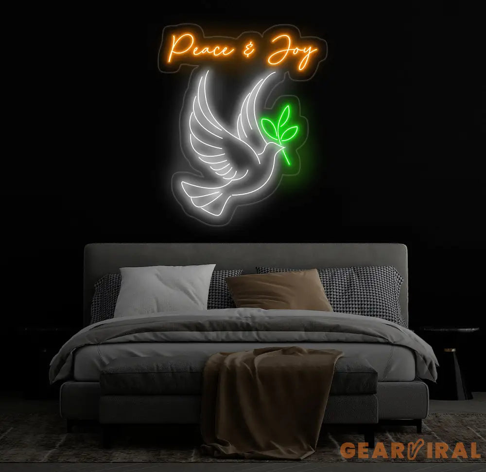 Peace And Joy Neon Sign Dove Led Sign Dove Bird Neon Light Peace & Joy Dove Led Light Quote Room Wall Art Dove Bird