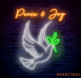 Peace And Joy Neon Sign Dove Led Sign Dove Bird Neon Light Peace & Joy Dove Led Light Quote Room Wall Art Dove Bird