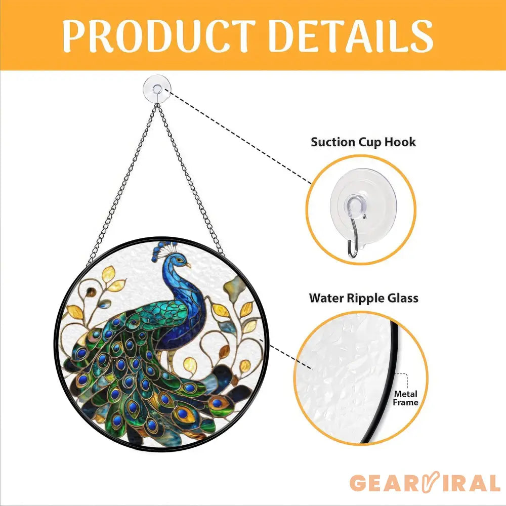 Peacock Stained Glass Suncatcher Elegant Blue and Green Bird Window Hanging Ornate Glass Art Decor Gift for Bird Lovers