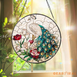 Peacock Stained Glass Suncatcher Elegant Window Hanging Panel with Flowers Bird Lover Gift Colorful Garden Window Decor