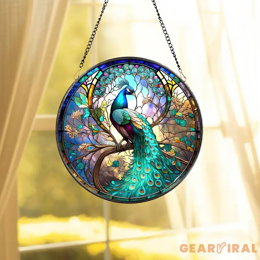 Peacock Stained Glass SunCatcher Peacock Window Hanging Gift Bird Lover Decor Peacock Ornament Garden Decor Mother’s