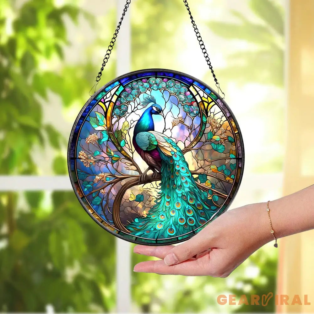 Peacock Stained Glass SunCatcher Peacock Window Hanging Gift Bird Lover Decor Peacock Ornament Garden Decor Mother’s