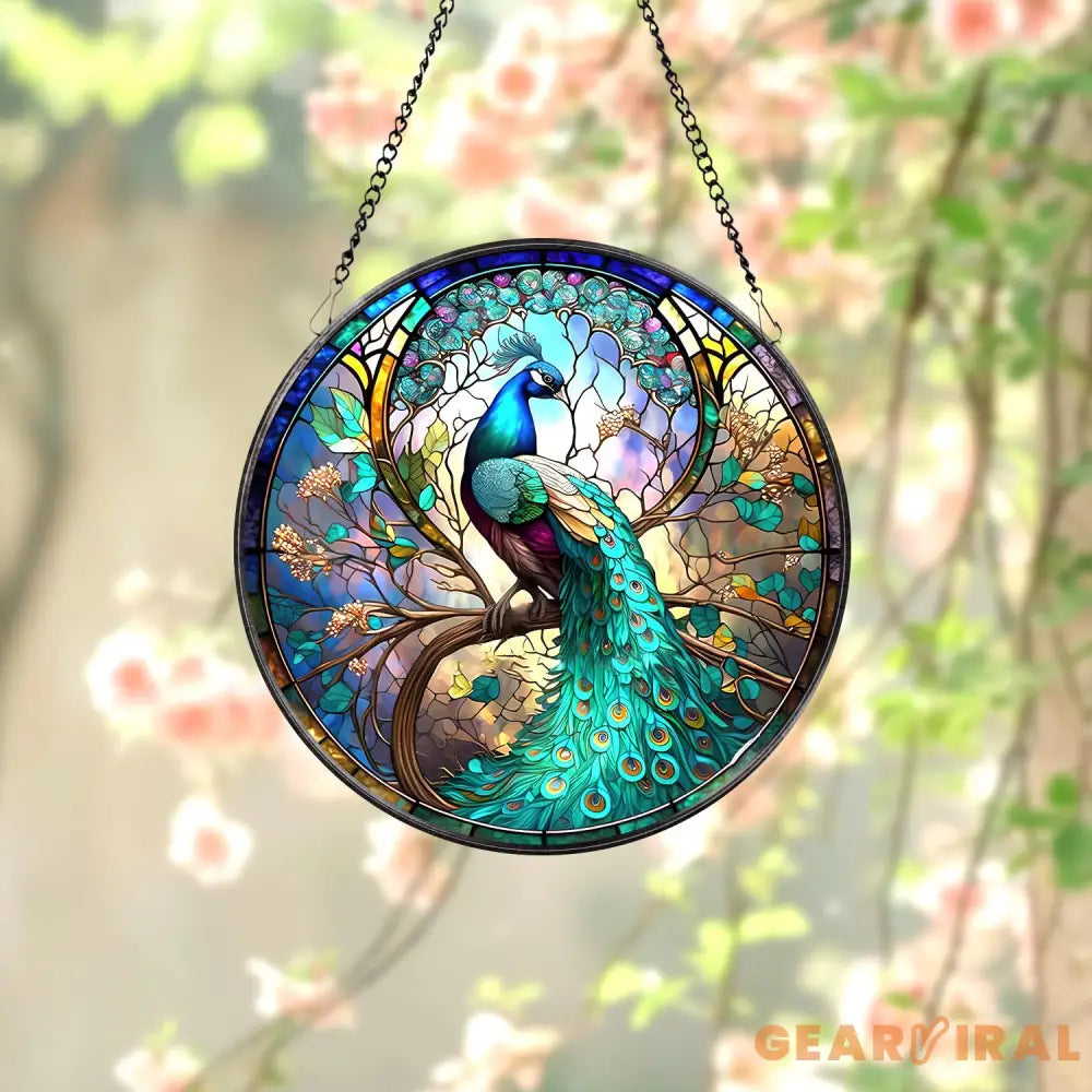 Peacock Stained Glass SunCatcher Peacock Window Hanging Gift Bird Lover Decor Peacock Ornament Garden Decor Mother’s