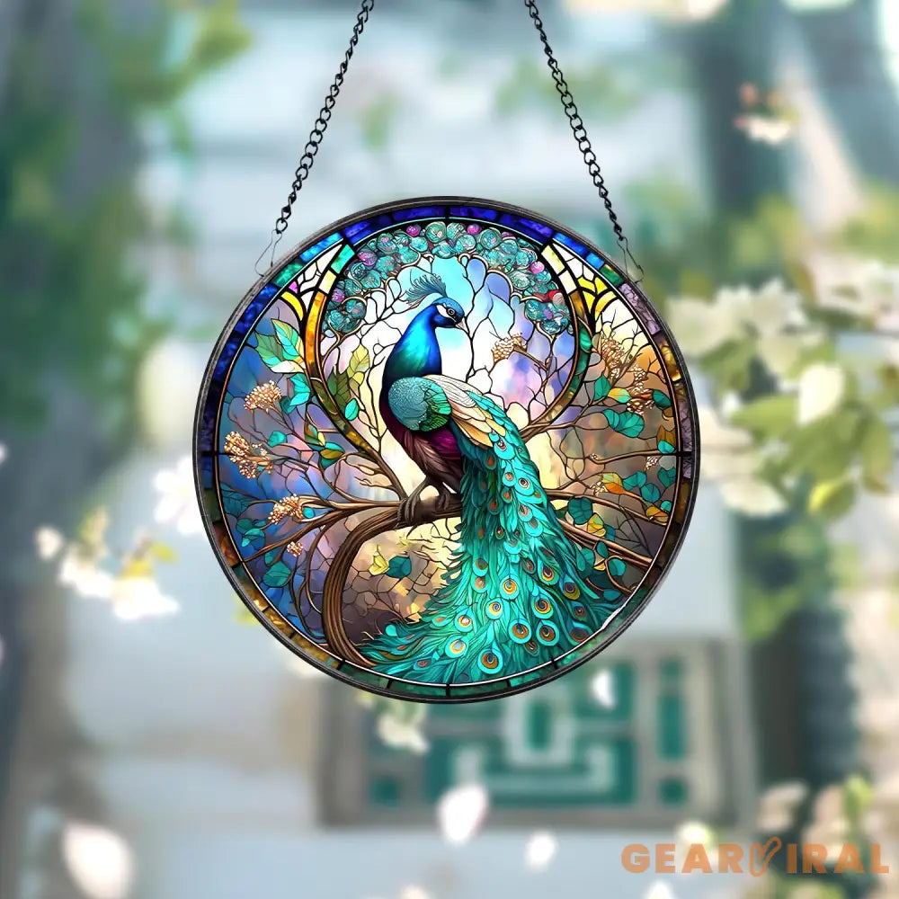 Peacock Stained Glass SunCatcher Peacock Window Hanging Gift Bird Lover Decor Peacock Ornament Garden Decor Mother’s