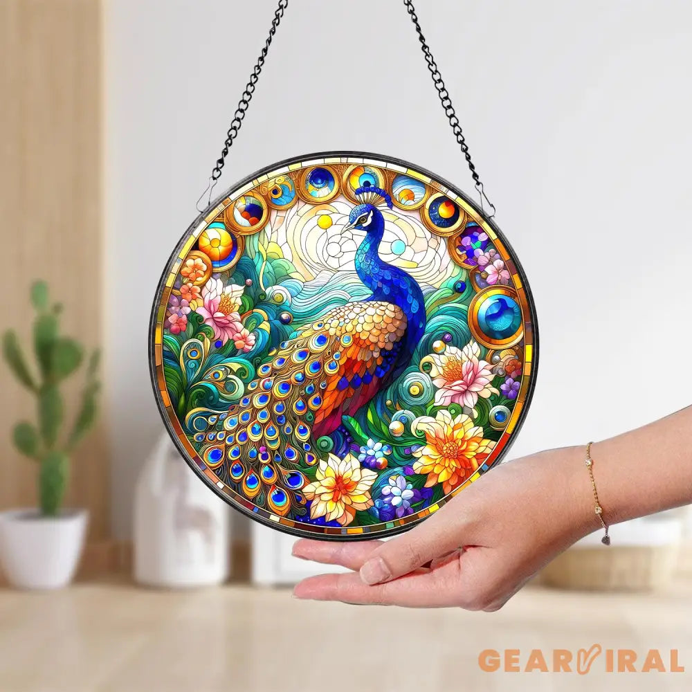 Peacock Stained Glass SunCatcher Peacock Window Hanging Mother’s Day Gift Gift Bird Lover Decor Peacock Ornament Garden