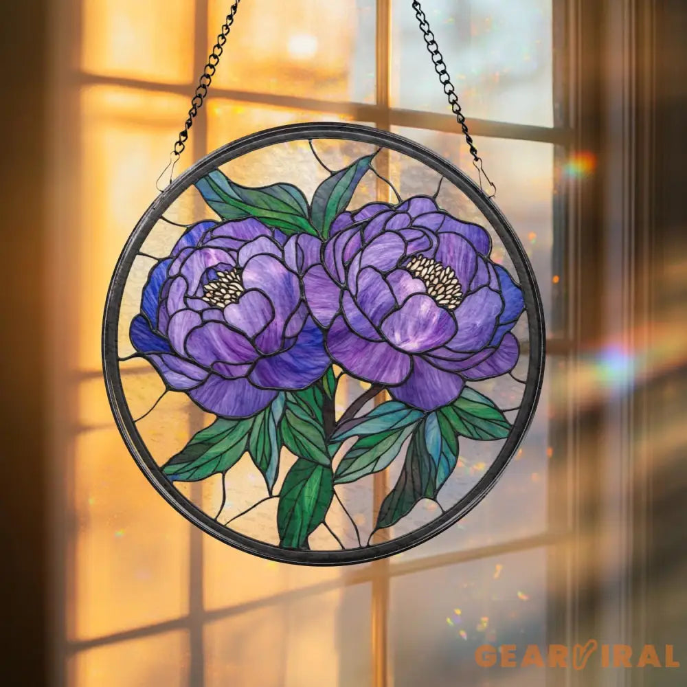 Peony Flower Glass Suncatcher Purple Peony Ornament Window Hanging Decor Mother’s Day Keepsake Garden Wall Art Gift for