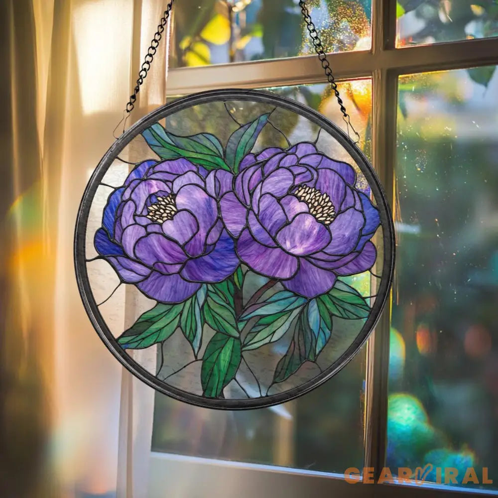 Peony Flower Glass Suncatcher Purple Peony Ornament Window Hanging Decor Mother’s Day Keepsake Garden Wall Art Gift for