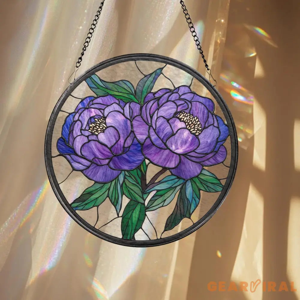 Peony Flower Glass Suncatcher Purple Peony Ornament Window Hanging Decor Mother’s Day Keepsake Garden Wall Art Gift for