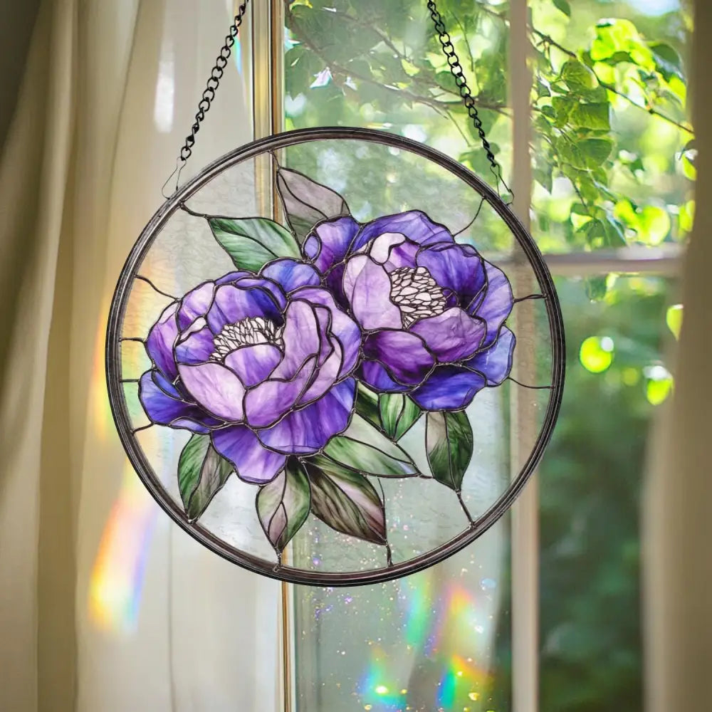 Peony Flower Glass Suncatcher Purple Peony Ornament Window Hanging Decor Mother’s Day Keepsake Garden Wall Art Gift for