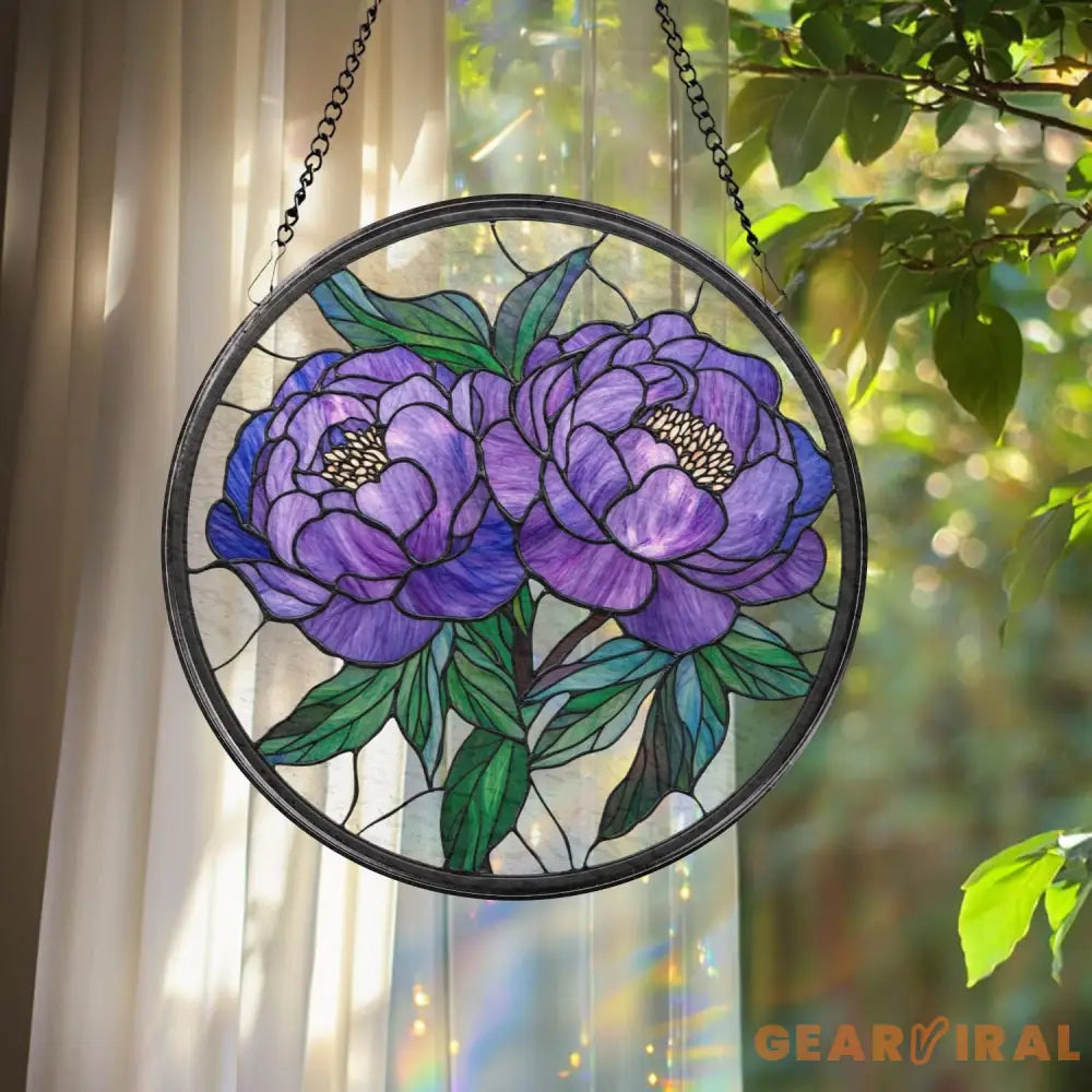 Peony Flower Glass Suncatcher Purple Peony Ornament Window Hanging Decor Mother’s Day Keepsake Garden Wall Art Gift for
