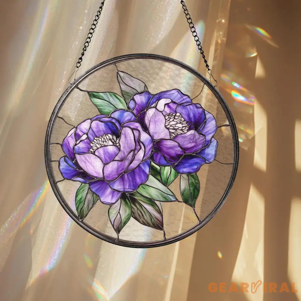 Peony Flower Glass Suncatcher Purple Peony Ornament Window Hanging Decor Mother’s Day Keepsake Garden Wall Art Gift for