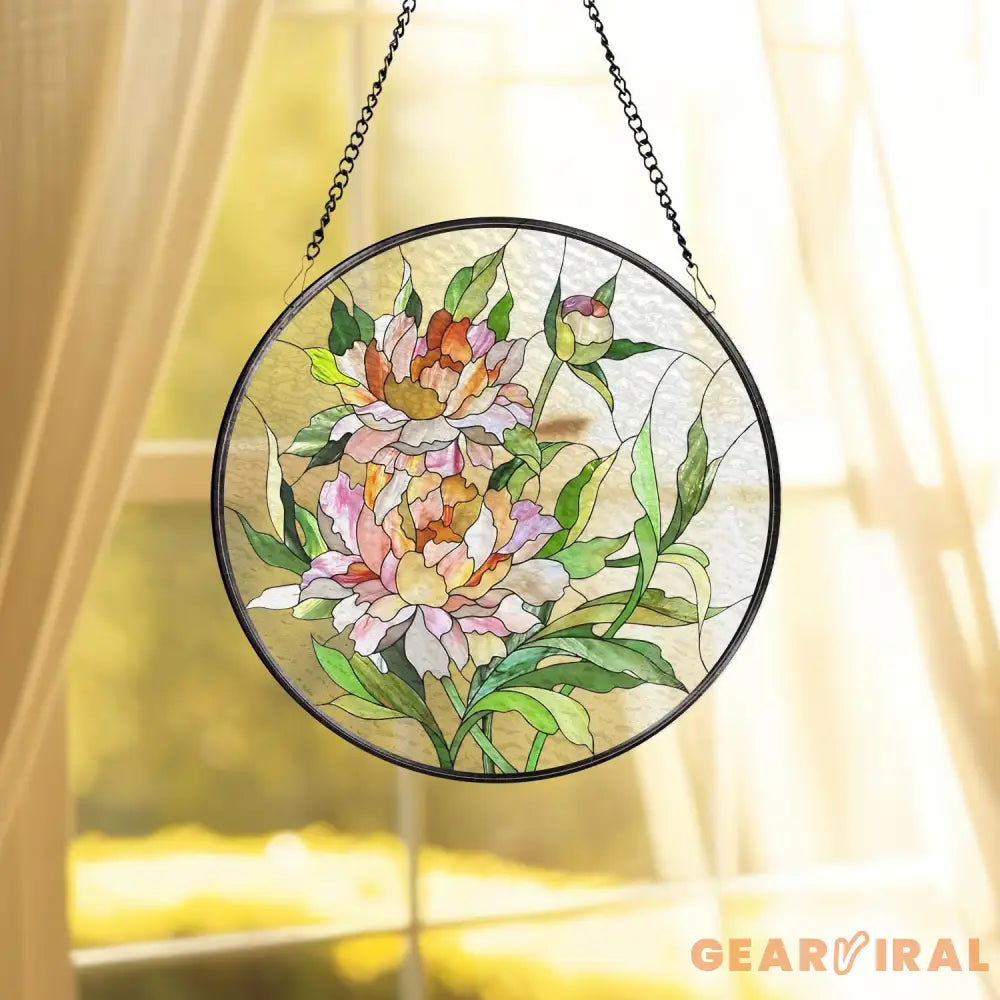 Peony Glass Suncatcher Birth Flower Stained Glass Suncatcher Flower Window Hanging Birth Flower Birthday Gift Mother’s