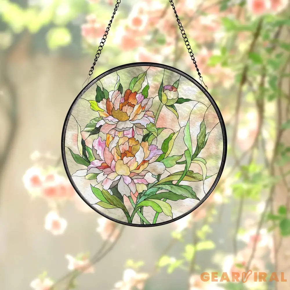 Peony Glass Suncatcher Birth Flower Stained Glass Suncatcher Flower Window Hanging Birth Flower Birthday Gift Mother’s