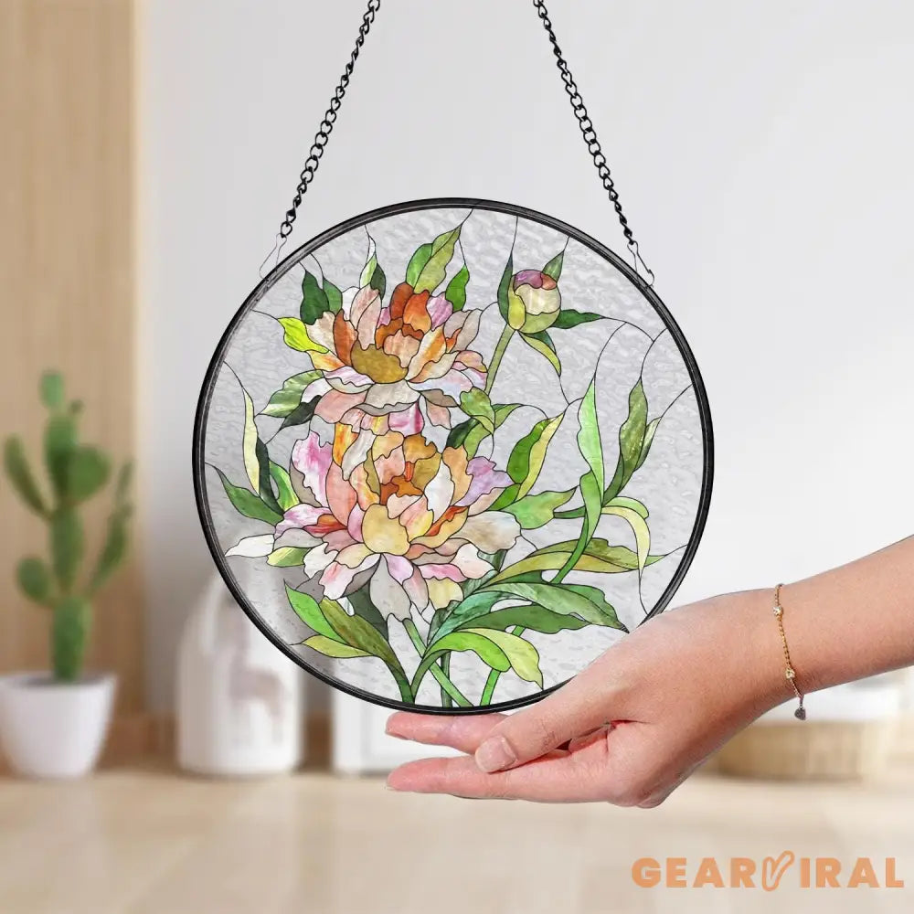 Peony Glass Suncatcher Birth Flower Stained Glass Suncatcher Flower Window Hanging Birth Flower Birthday Gift Mother’s