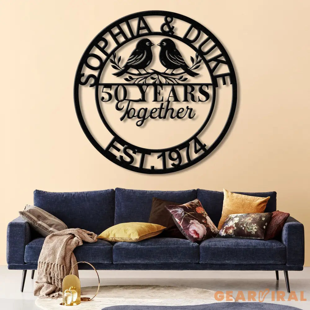 Personalized 50th Wedding Anniversary Lovebirds Metal Sign - Custom Wall Art Gift for Parents Husband and Wife