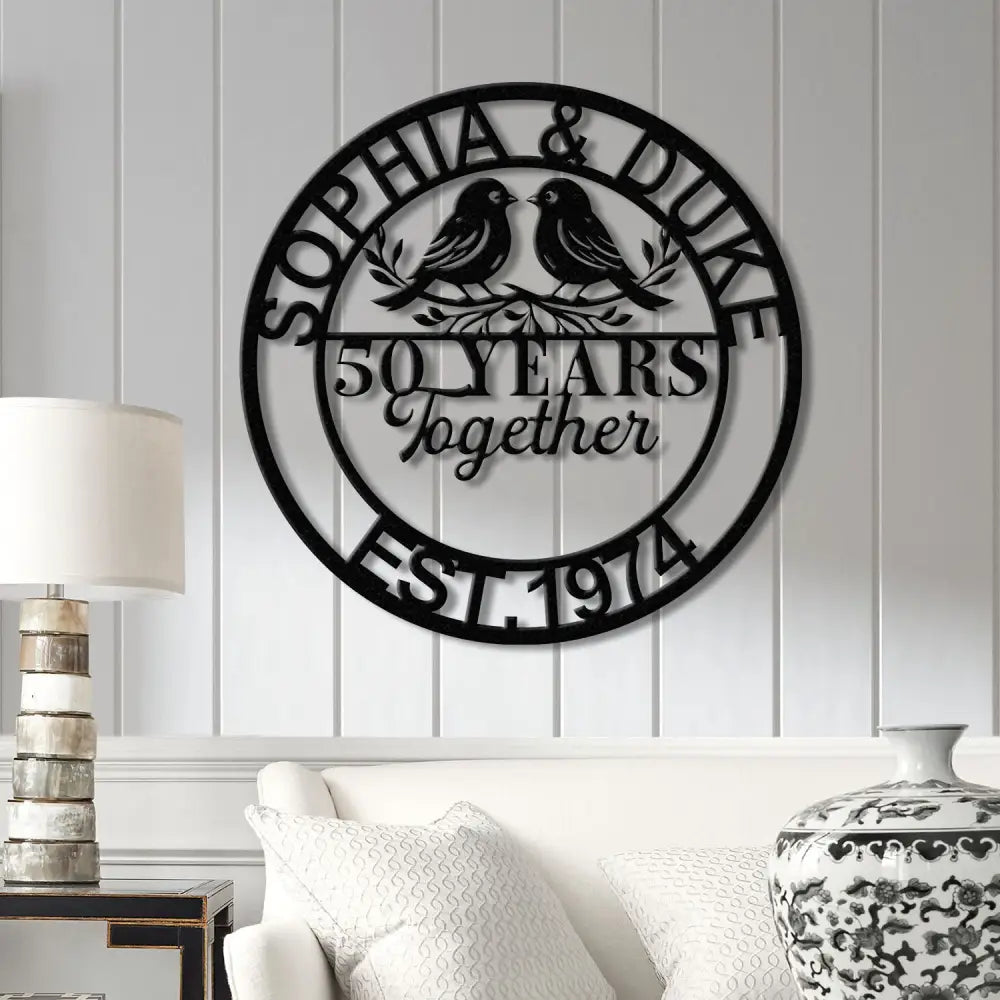 Personalized 50th Wedding Anniversary Lovebirds Metal Sign - Custom Wall Art Gift for Parents Husband and Wife