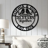 Personalized 50th Wedding Anniversary Lovebirds Metal Sign - Custom Wall Art Gift for Parents Husband and Wife