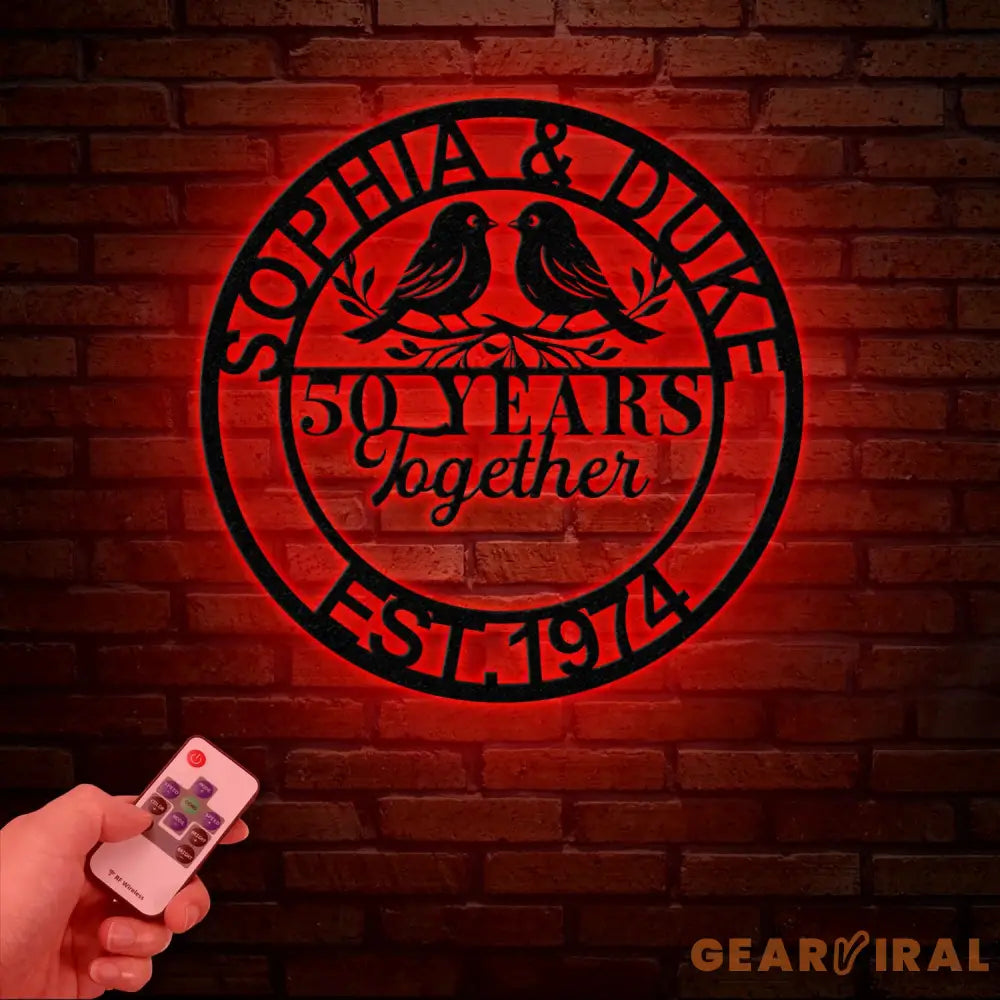 Personalized 50th Wedding Anniversary Lovebirds Metal Sign - Custom Wall Art Gift for Parents Husband and Wife