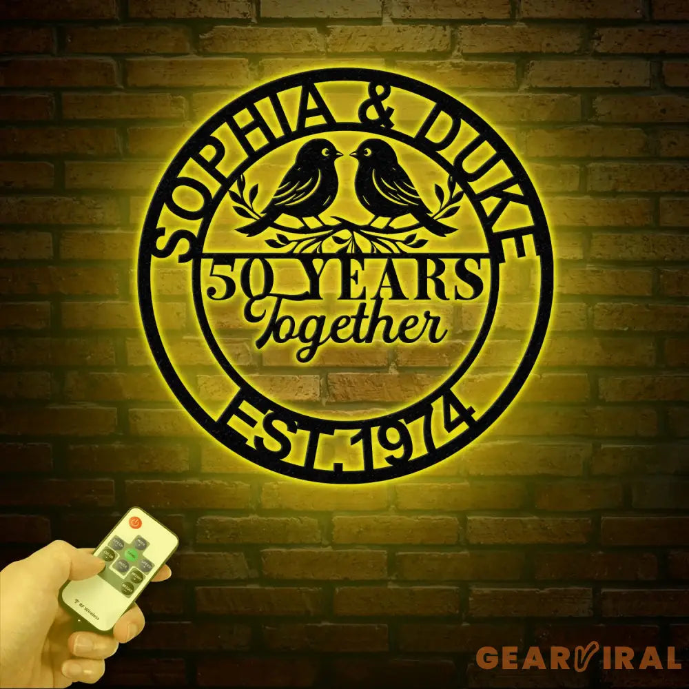 Personalized 50th Wedding Anniversary Lovebirds Metal Sign - Custom Wall Art Gift for Parents Husband and Wife