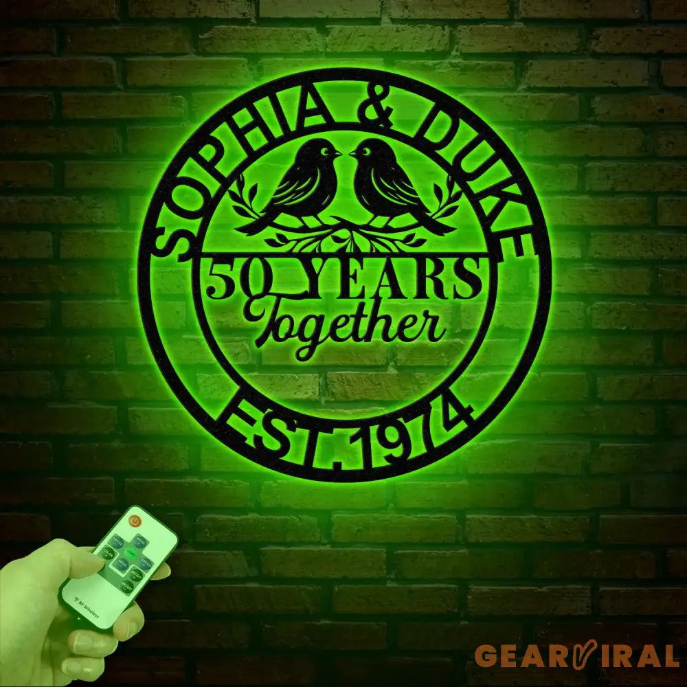 Personalized 50th Wedding Anniversary Lovebirds Metal Sign - Custom Wall Art Gift for Parents Husband and Wife