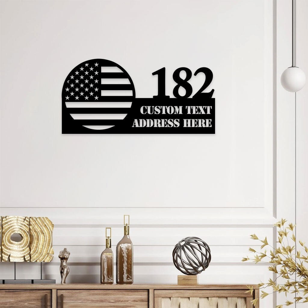 Personalized Address USA Metal Sign - Number Address Sign Patriotic House  - Personalized Address Decor - Personalized Gifts Wall Art