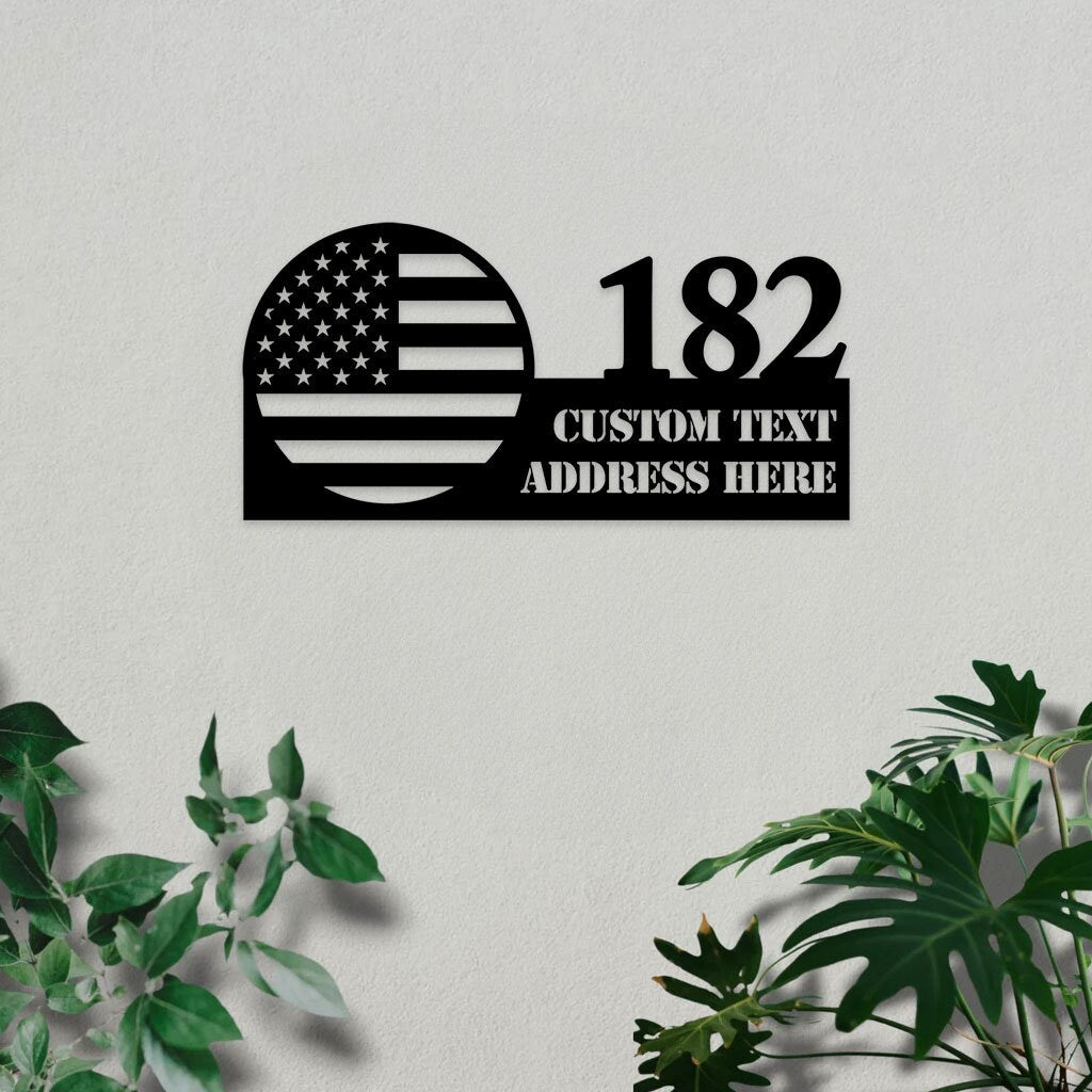 Personalized Address USA Metal Sign - Number Address Sign Patriotic House  - Personalized Address Decor - Personalized Gifts Wall Art