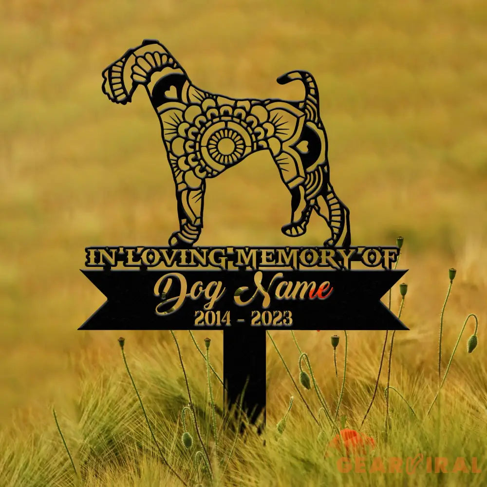 Personalized Airedale Terrier Mandala Garden Stake Zentangle Yard Art Dog Memorial Sign Outdoor Decor Pet Loss Sympathy