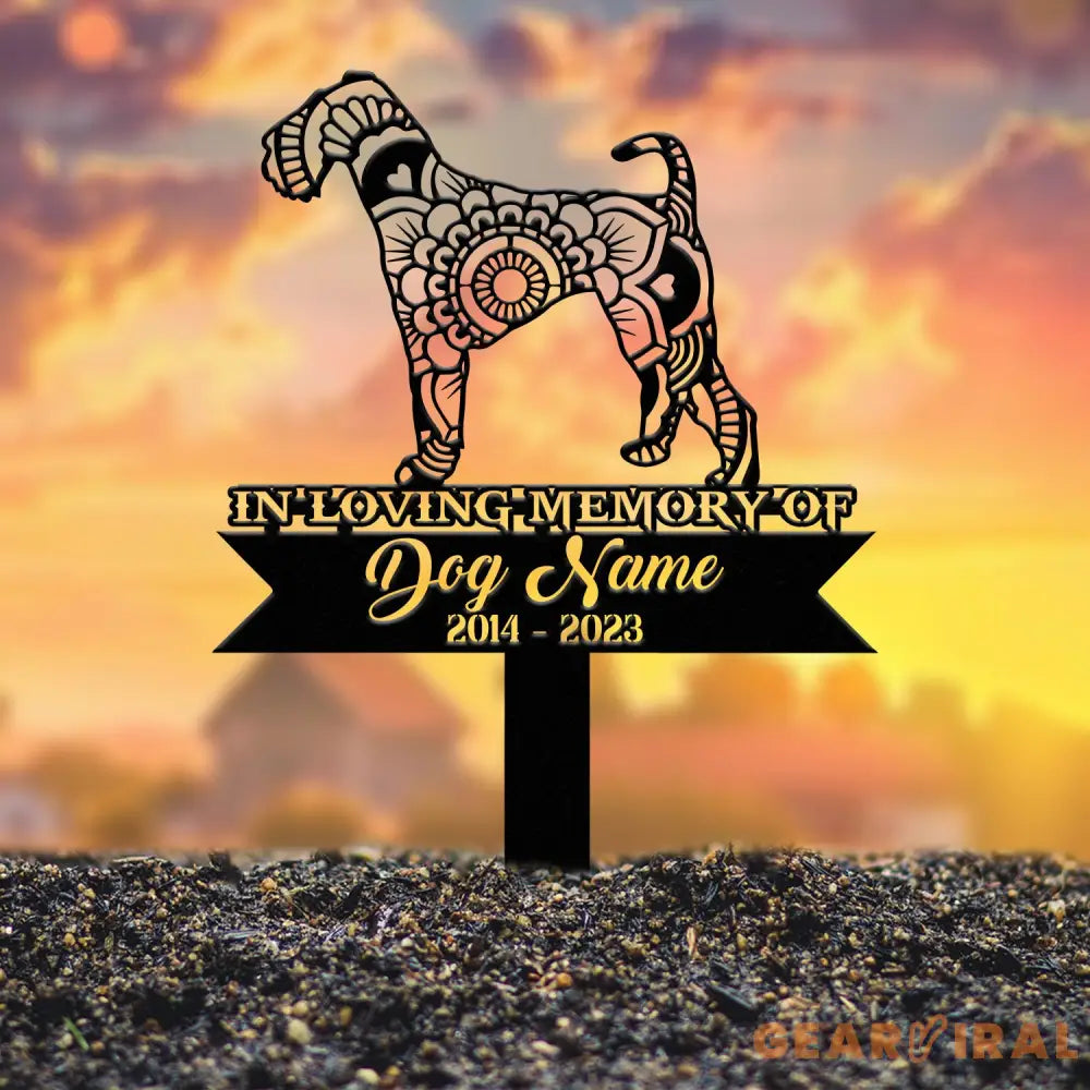 Personalized Airedale Terrier Mandala Garden Stake Zentangle Yard Art Dog Memorial Sign Outdoor Decor Pet Loss Sympathy