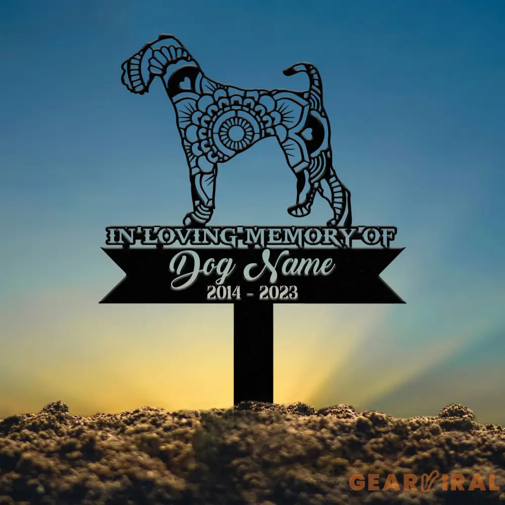 Personalized Airedale Terrier Mandala Garden Stake Zentangle Yard Art Dog Memorial Sign Outdoor Decor Pet Loss Sympathy