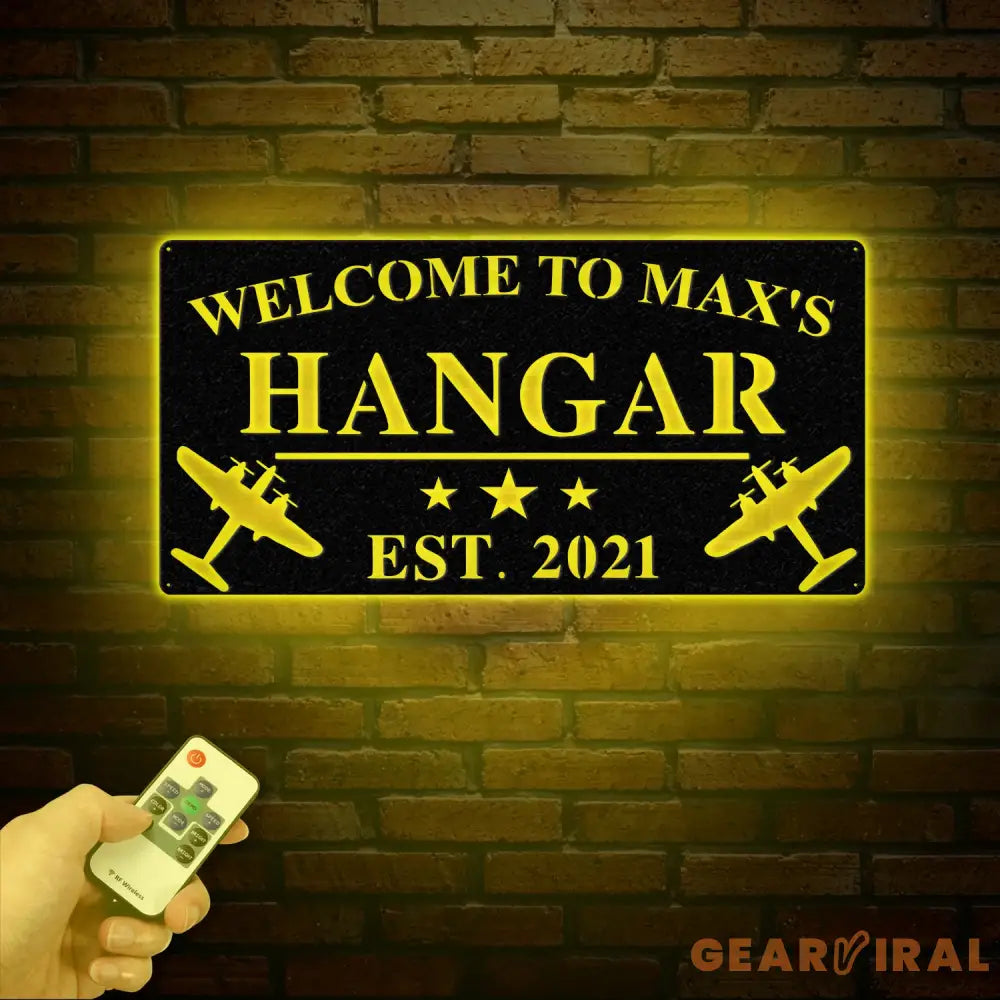 Personalized Airplane Hangar Sign with Led Lights - Custom Pilot Name Sign - Aviation Lover Decor - Man Cave Wall Art