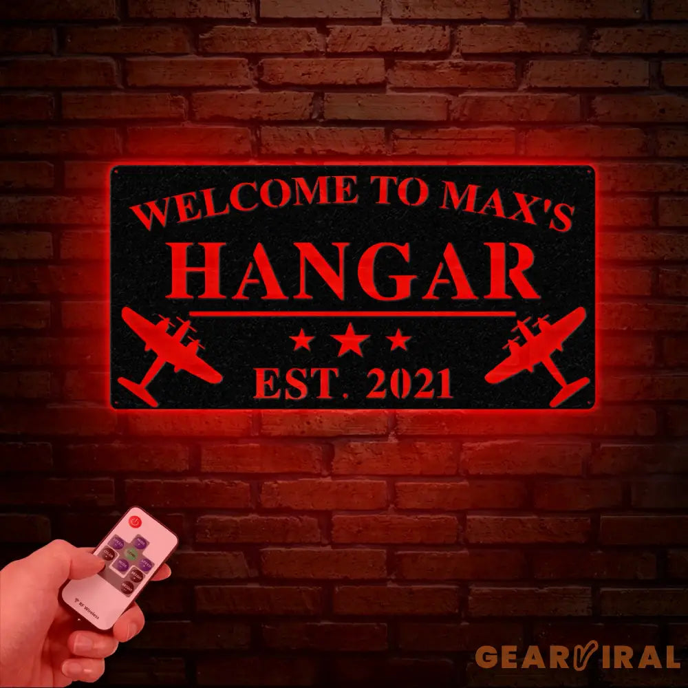 Personalized Airplane Hangar Sign with Led Lights - Custom Pilot Name Sign - Aviation Lover Decor - Man Cave Wall Art
