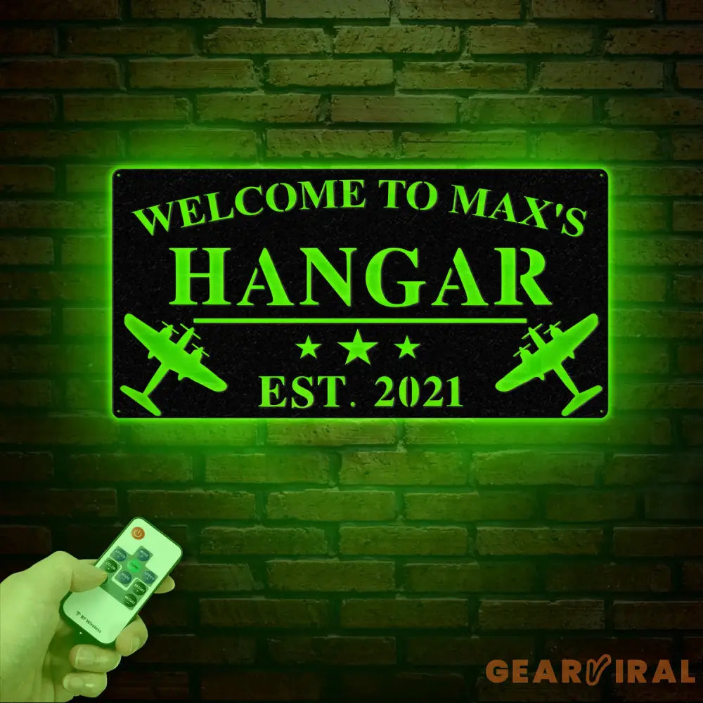 Personalized Airplane Hangar Sign with Led Lights - Custom Pilot Name Sign - Aviation Lover Decor - Man Cave Wall Art