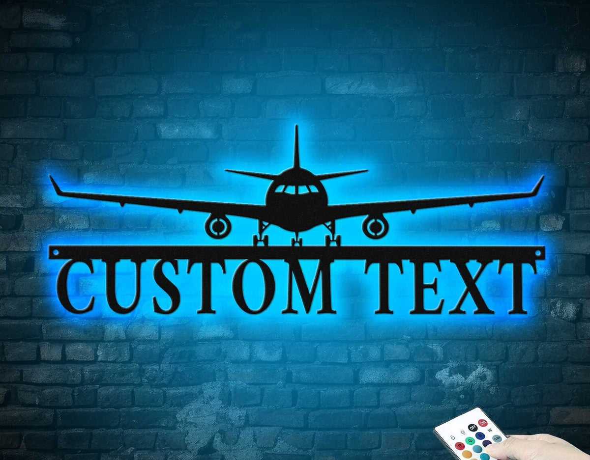 Personalized Airplane Metal Wall Art LED Light Aircraft Hangar Decoration Airforce Housewarming Xmas Gifts Custom Pilot Name Sign Home Decor | GearViral