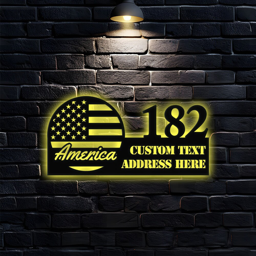Personalized America US Flag - Metal Address Sign House Number Hanging Address - Metal Address Sign - Address Wall Art