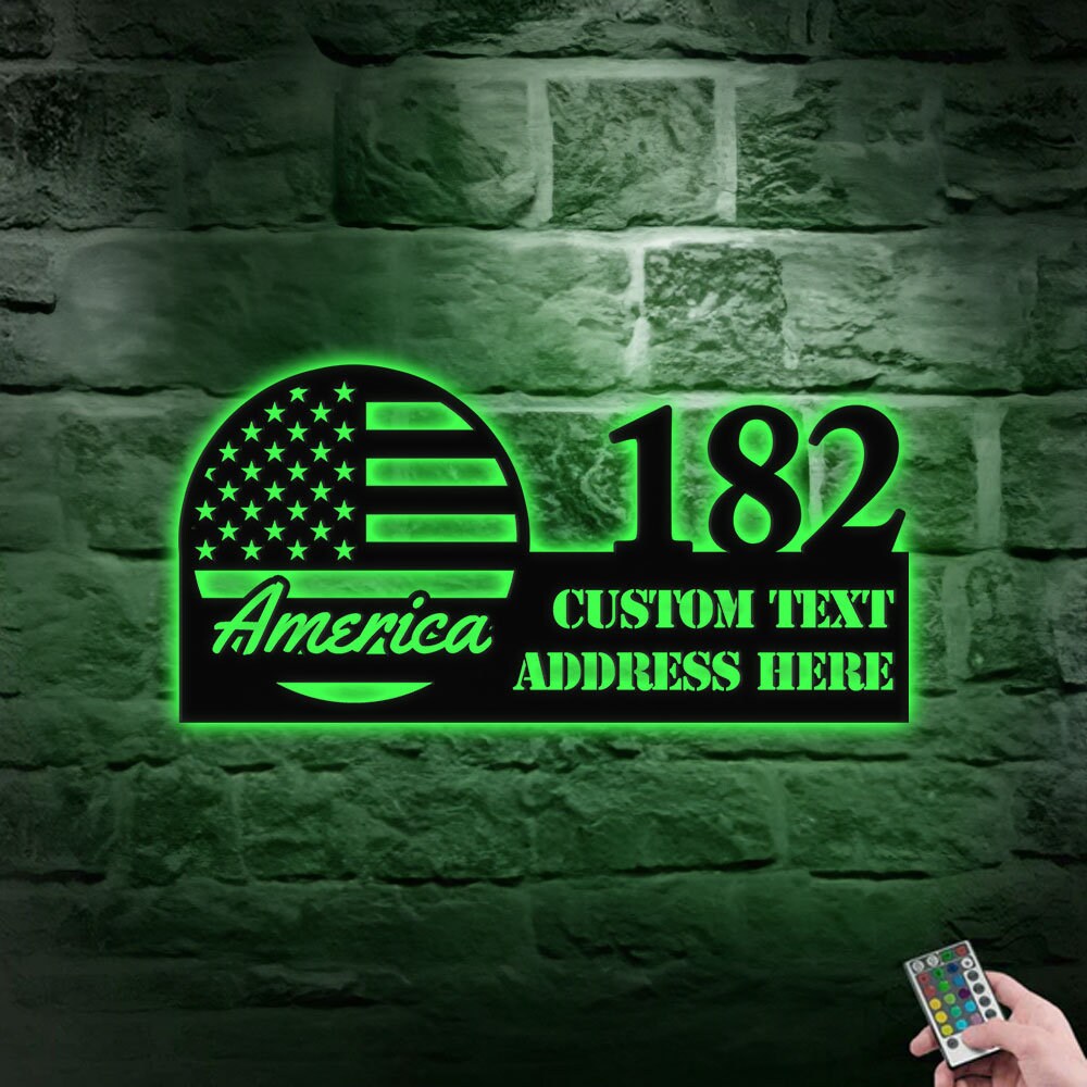 Personalized America US Flag - Metal Address Sign House Number Hanging Address - Metal Address Sign - Address Wall Art