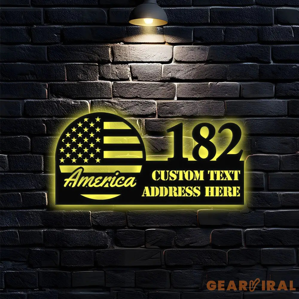 Personalized America US Flag - Metal Address Sign House Number Hanging Address - Metal Address Sign - Address Wall Art