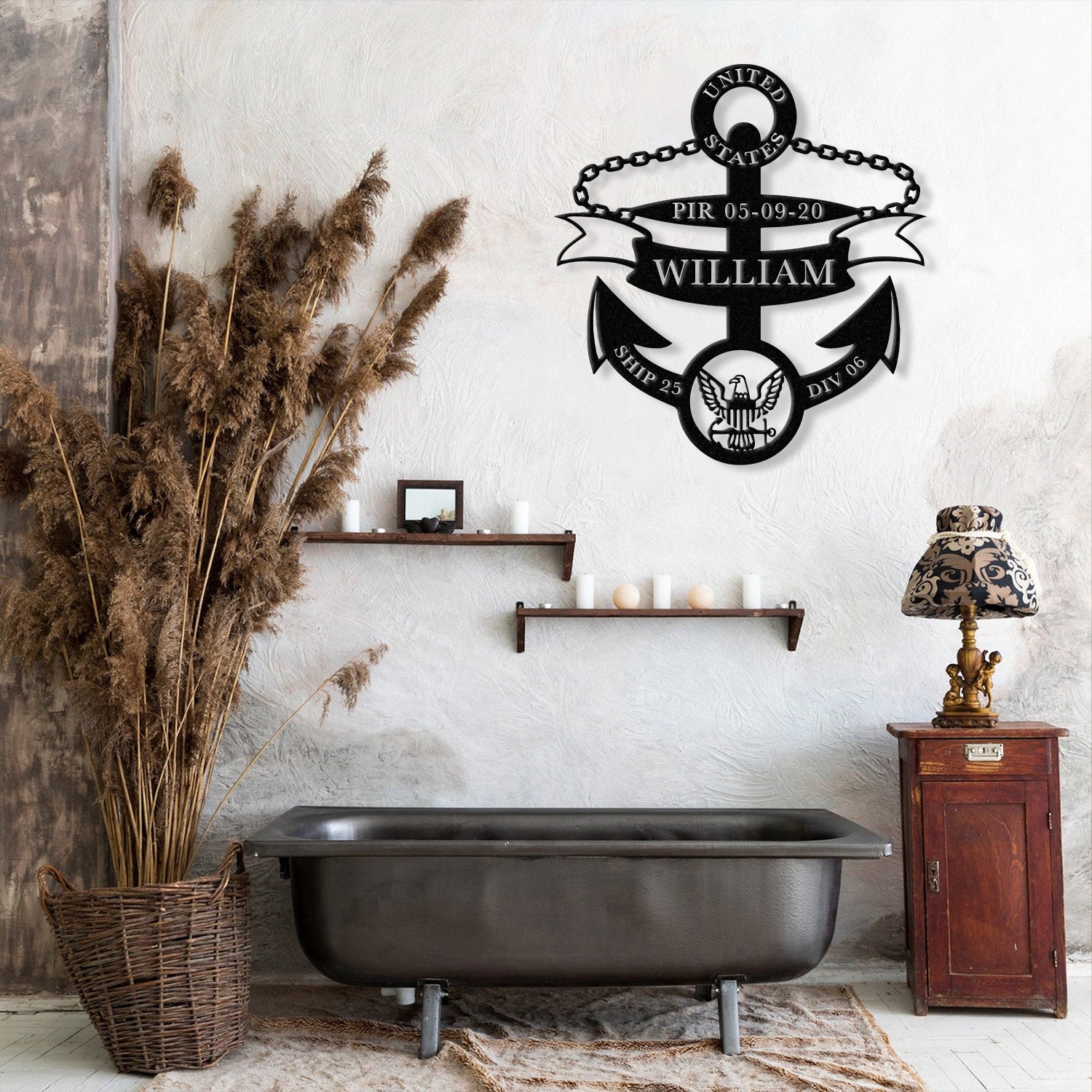 Personalized Anchor Metal Sign, Custom Navy Boot Camp PIR/Graduation Anchor Metal Sign, Navy Veteran Gift, US Navy Sign, Patriotic Wall Art